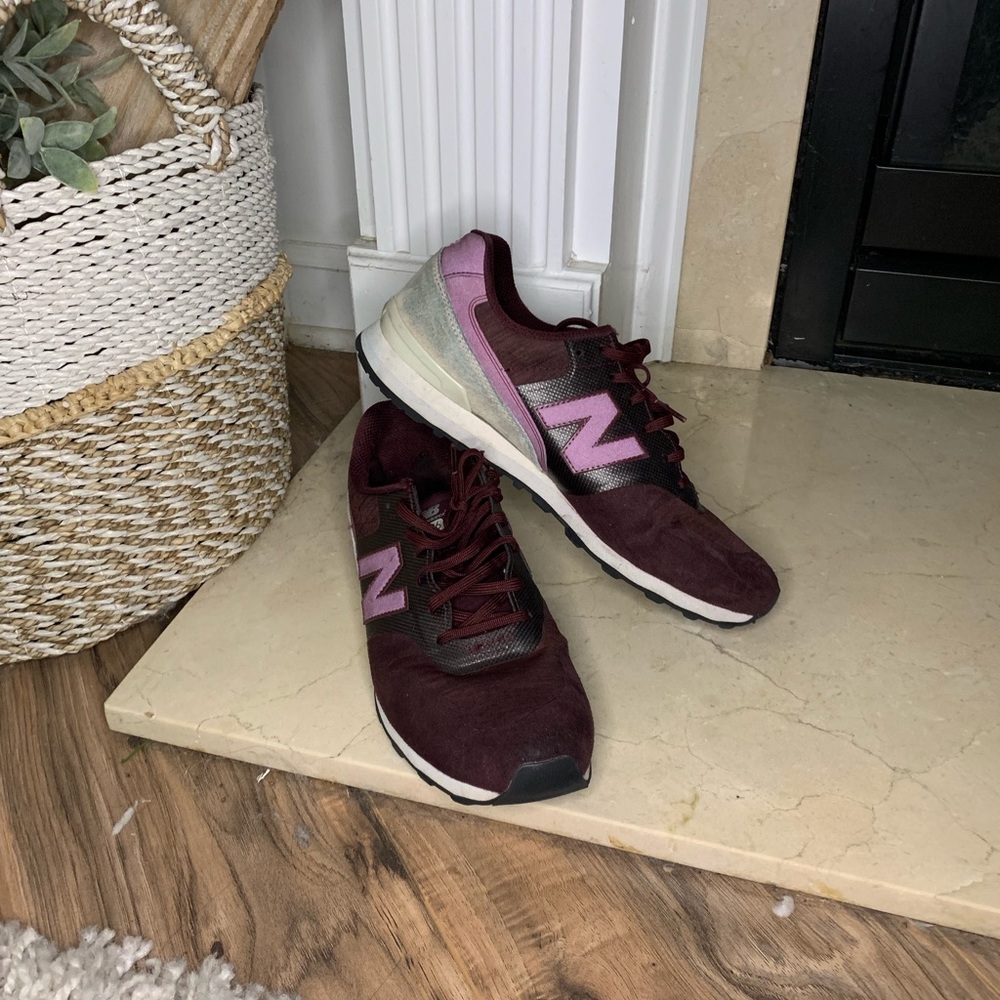 Burgundy and light purple sneakers